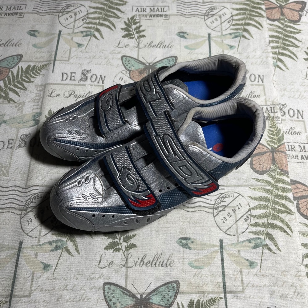 SDI Silver Cycling Shoes Size 40 EU Road Bike Athletic Hook &‎ Loop